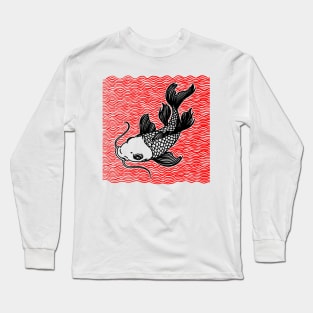 Koi Fish Great Wave Tattoo V2 Red Blk Long Sleeve T-Shirt